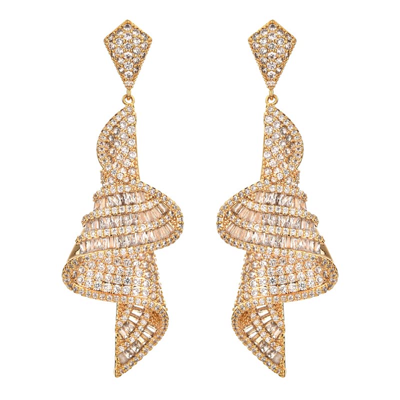 14K Gold Spiral Crystal Drop Earrings for Women,Sparkling Irregular Geometric Moissanite Long Dangle Earrings,Luxury Jewelry Gift for Her (Yellow Gold, 14K Gold)