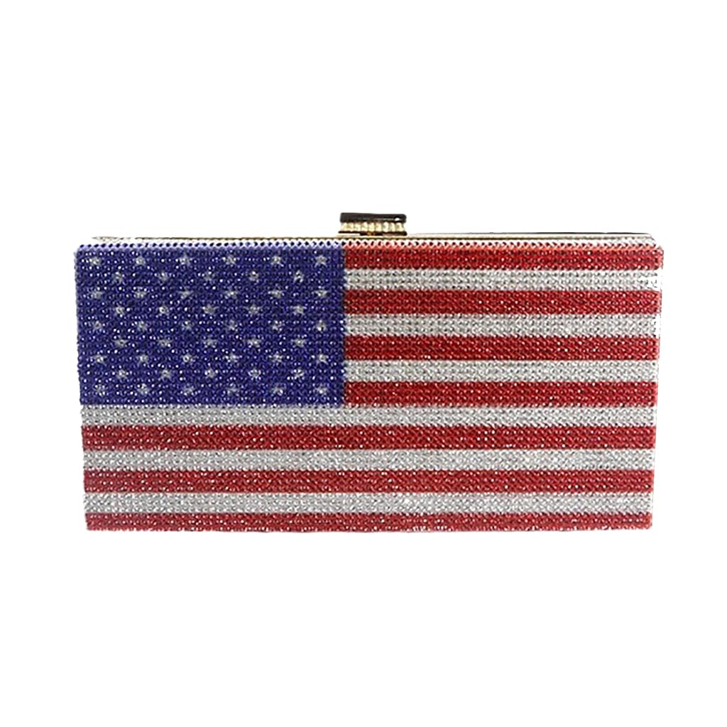 QMLGB Glitter Women Rhinestone Evening Bag Flag Clutch Purse Diamonds Shoulder Handbag for Prom Cocktail Party, Multicolor