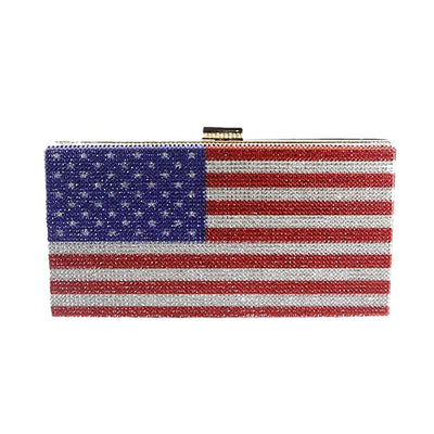 QMLGB Glitter Women Rhinestone Evening Bag Flag Clutch Purse Diamonds Shoulder Handbag for Prom Cocktail Party, Multicolor