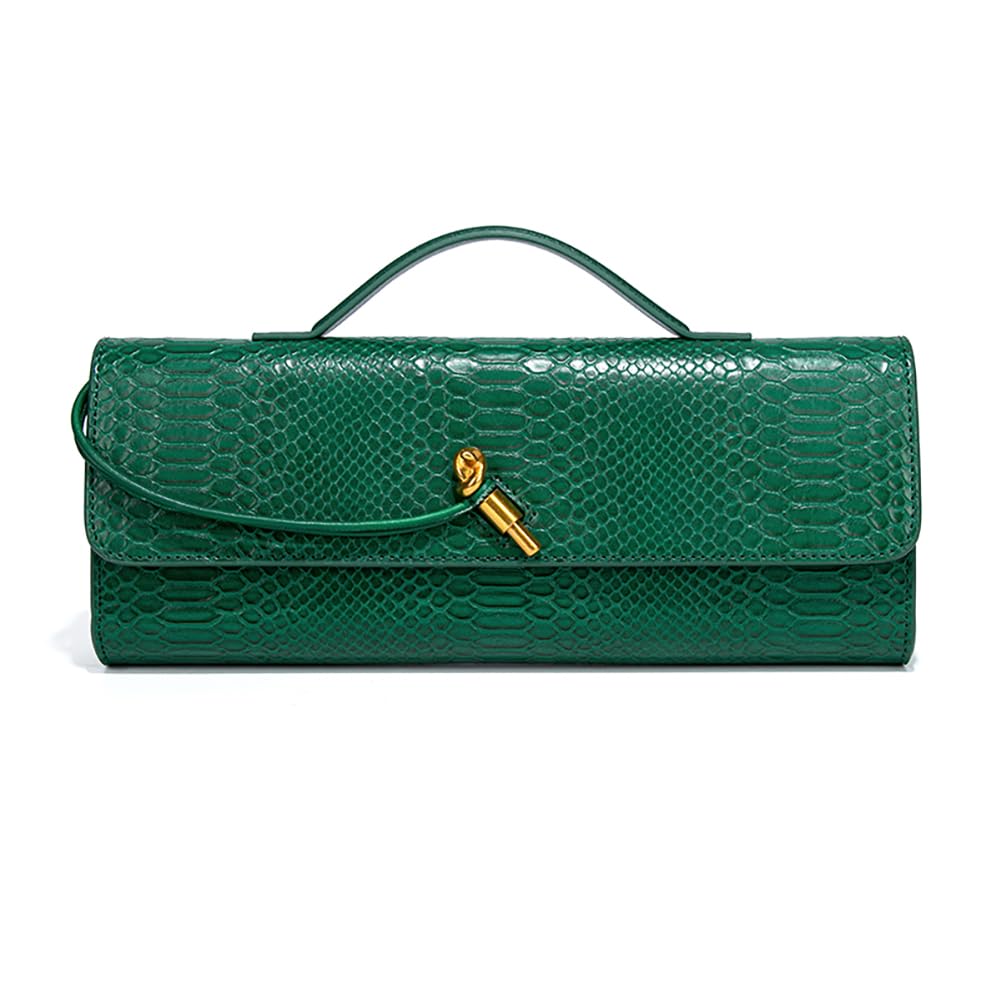 Beaguful Womens Fashion Leather Clutch Bag Crocodile Print Evening Handbag Crossbody Tote Bag Emerald