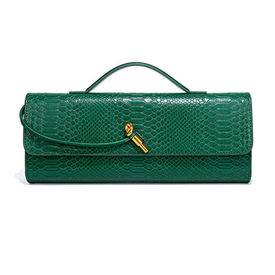 Beaguful Womens Fashion Leather Clutch Bag Crocodile Print Evening Handbag Crossbody Tote Bag Emerald