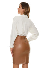 Load image into Gallery viewer, Fahsyee Womens Faux Leather Skirt, Pencil High Waisted Slim Fit Elegant Zipper Closure Office Midi Skirts Plus Size S Brown
