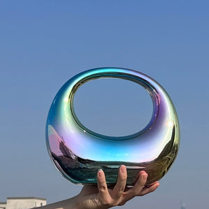 YYW Acrylic Evening Clutch Purse Moon Shape Unique Transparent Evening Handbag
