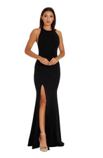 Load image into Gallery viewer, Dress the Population Women&#39;s Paige Crepe Knit, Floor Length, Mermaid, Halter Neck Dress, Black, Medium
