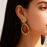 Load image into Gallery viewer, Gold Brown Statement Dangly Earrings for Women Vintage Unique Irregular Crystal Long Dangle Earrings Trendy Formal Earrings Valentine's Day Jewelry(K)
