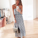 Load image into Gallery viewer, ZMPSIISA Women&#39;s Summer Off The Shoulder Maxi Dress Ruffle Strapless Blue White Porcelain Boho Casual Loose Long Dresses(A-Blue Porcelain,Medium)
