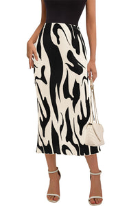 PRETTYGARDEN Womens Skirts Midi Length High Waist Zebra Print A Line Pleated Long Skirt Flowy Summer Stretch Maternity Skirt (Beige, Large)