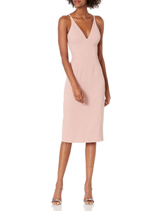Dress the Population Women's LYLA Solid Sleeveless Fitted MIDI Sheath Dress Dress, Blush, M