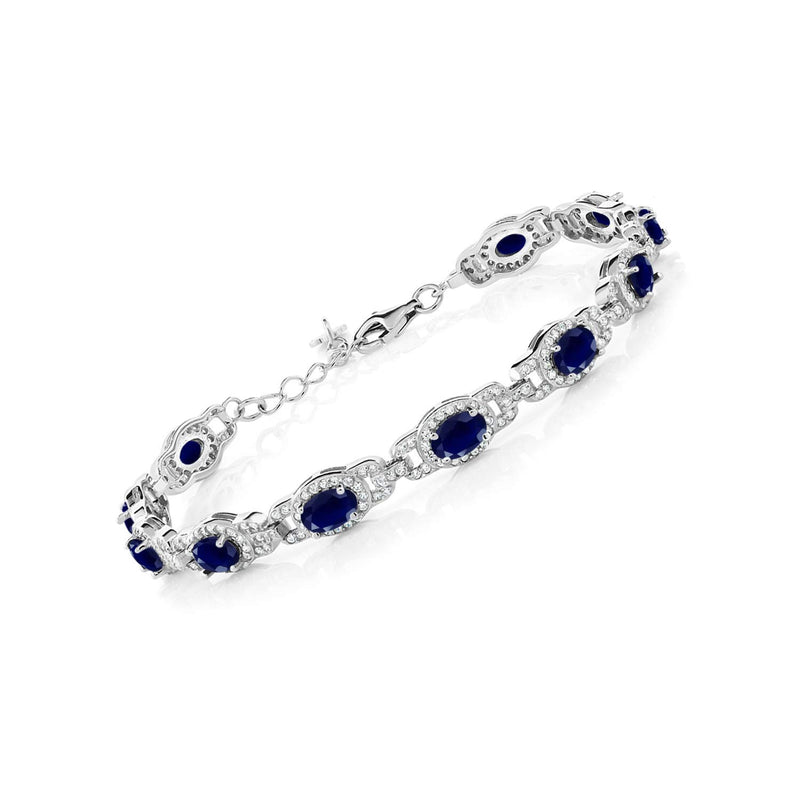 Gem Stone King 7-14 Cttw Oval Gemstone Birthstone Tennis Bracelet For Women | 925 Sterling Silver | Oval 6X4MM | 7 Inch With 1 Inch Extender | Fine Jewelry Gifts for Her Mom Women Wife