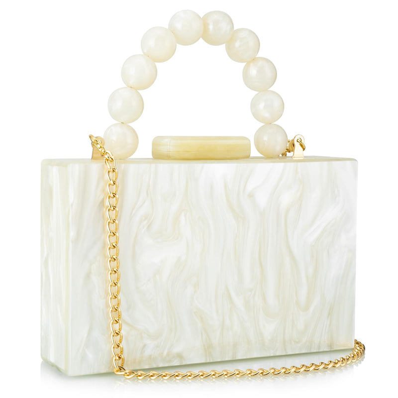 Women Acrylic Purses Evening Clutch Bag Marbling Handbags Cross Body Bag with Pearl Chain for Wedding Cocktail Party Prom