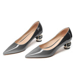 Load image into Gallery viewer, JANSEVEN Women Chunky Heels Pumps Crystal Block Heels with Rhinestones 2 Inches Pointed Toe Sexy Gradient Patent Leather Slip on Bridal Party Wedding Dress Shoes US Size 8.5
