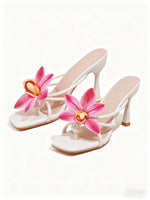 Load image into Gallery viewer, MakeMeChic Women's Open Toe Floral Kitten Heels Flower Summer Beach Sandals White Pink 9
