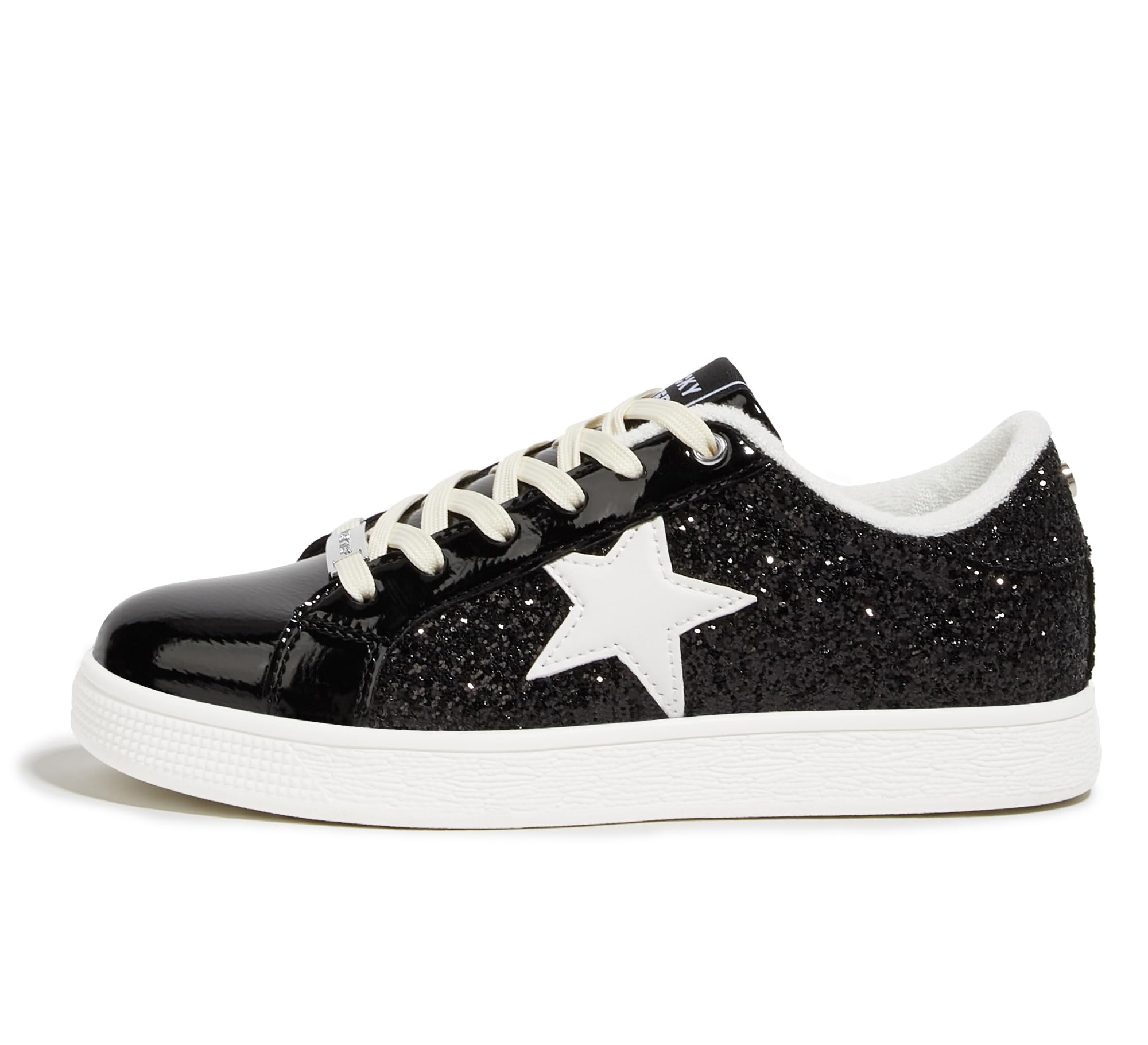LUCKY STEP Women's Fashion Star Sneaker Lace Up Low Top Comfortable Cushioned Walking Shoes(Black Glitter,8.5 B(M) US)