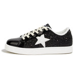 Load image into Gallery viewer, LUCKY STEP Women&#39;s Fashion Star Sneaker Lace Up Low Top Comfortable Cushioned Walking Shoes(Black Glitter,8.5 B(M) US)
