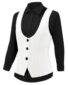 V VOCNI Suit Vest for Women Waistcoat Vest Vintage Steampunk Dressy Casual Racerback Vests Jacket White Medium