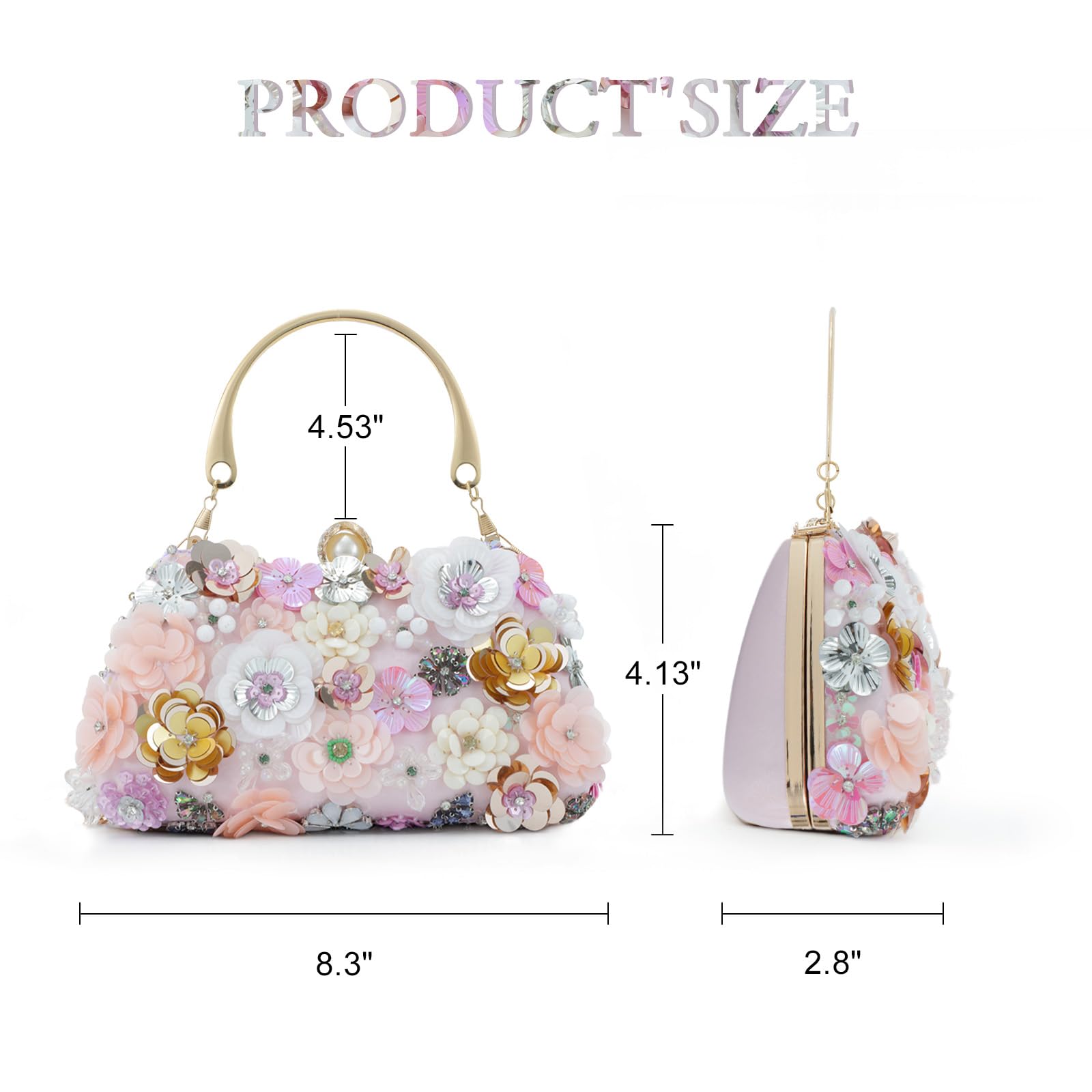Fecialy Flower Clutch Purse Women 3D Floral Evening Handbags Chain Strap Shoulder Bag for Formal Party Bride Wedding
