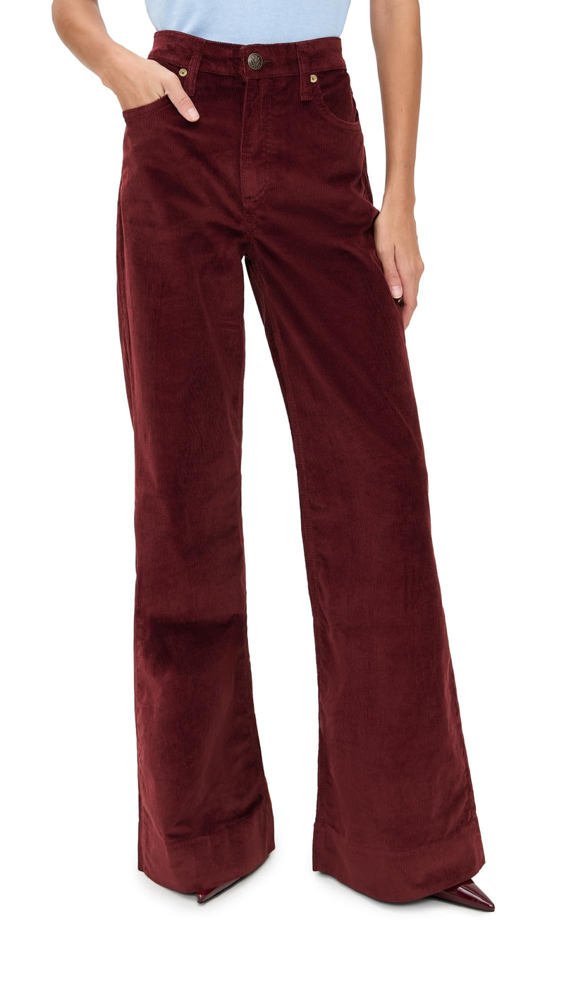rag & bone Women's Skylar High-Rise Corduroy Trousers, Burgundy, Red, 34