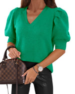 Load image into Gallery viewer, Women's Puff Short Sleeve Sweater Tops 2025 Spring Summer Trendy Casual T Shirts Blouses Bright Green
