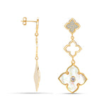 Load image into Gallery viewer, LeCalla 925 Sterlings silver Mother of Pearl Long Drop Earrings | 14K Gold-Plated CZ Three Clover Flower Drop Dangle Earring for Women
