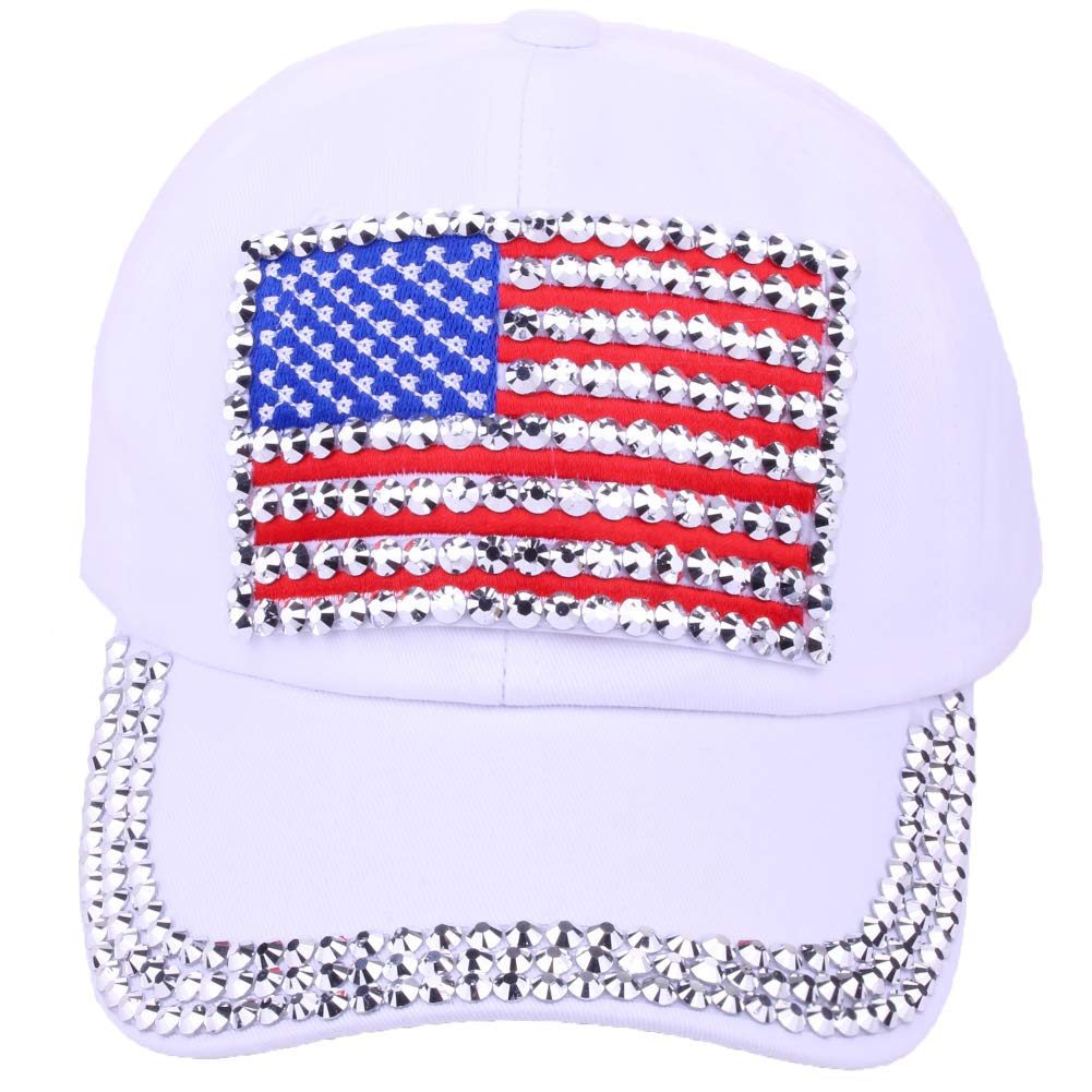 oaesc Patriotic American Flag Baseball Cap USA Bling Sparkle Hat for Women 4th July Summer Sun Cap