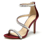 Load image into Gallery viewer, MNTSUEDS Burgundy Pearl Heels Sandals Stiletto Heels Open Toe High Heel Sandals Pump Shoes for Women Bride Wedding Party Evening Heels Satin Shoes Size 9
