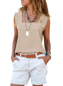 miduo Womens Tanks 2025 Summer Casual Square Neck Tank Tops Loose Tanks Sleeveless Cami Shirts Blouses Apricot L