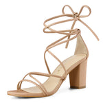 Load image into Gallery viewer, Allegra K Women's Strappy Lace Up Chunky Heeled Nude Heels Sandals 8.5 M US
