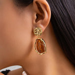 Load image into Gallery viewer, Gold Brown Statement Dangly Earrings for Women Vintage Unique Irregular Crystal Long Dangle Earrings Trendy Formal Earrings Valentine's Day Jewelry(K)
