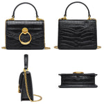 Load image into Gallery viewer, FEIMINA Croc Embossed Top Handle Handbag for Women Leather Mini Crossbody Purse with Gold Chain Strap Ring Closure Evening Bag for Ladies Girls (7.3" L x 5.5" H, Black)
