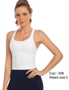 HeyNuts Longline Zeal Sports Bras for Women, Medium Impact Wirefree Yoga Bras Padded Workout Tank Tops Crisscross Back Crop Tops White XL