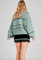 Load image into Gallery viewer, chouyatou Women's Slouchy Waffle Knit Sweater 1/2 Button Polo Collared Pullover Striped Sweater Tops (Small, Green)
