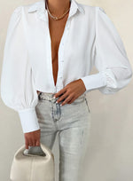 Load image into Gallery viewer, EVALESS Summer Tops for Women Long Sleeve Blouses for Women Dressy Casual Basic Western Shirt Sexy V Neck Tops Business Casual Outfits for Women Fashion Boho Clothes White Button Down Shirts, Medium
