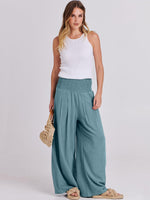 Load image into Gallery viewer, ANRABESS Women Linen Palazzo Pants Summer Boho Wide Leg High Waist Casual Lounge Pant 2025 Beach Travel Vacation Outfits Lake Large
