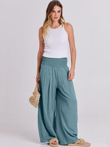 ANRABESS Women Linen Palazzo Pants Summer Boho Wide Leg High Waist Casual Lounge Pant 2025 Beach Travel Vacation Outfits Lake Large