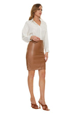 Load image into Gallery viewer, Fahsyee Womens Faux Leather Skirt, Pencil High Waisted Slim Fit Elegant Zipper Closure Office Midi Skirts Plus Size S Brown
