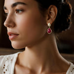 Load image into Gallery viewer, Jean Beau Gold Dainty Burgundy Red Dangle Drop Earrings for Women, Vintage Natural Red Gemstones Healing Teardrop Irregular Dangling Fold Earings Prom Wedding Accessories Fashion Jewelry Gift
