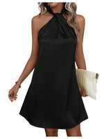 Load image into Gallery viewer, Floerns Women's Pearl Beaded Halter Twist Sleeveless Tie Back Dress A Line Dress Silk Black Medium
