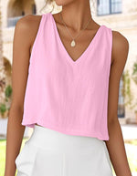 Load image into Gallery viewer, IDEALSANXUN Pink Tank Top for Women 2025 V Neck Cute Crop Spring Summer Tops Sleeveless Linen Shirts Blouses Beach Vacation Clothes, Pink, M
