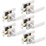 Load image into Gallery viewer, Gobrico 5 Pack Satin Nickel Square Door Levers with Privacy Lock,for Bedroom and Bathrom,Zinc Alloy Made Heavy Duty
