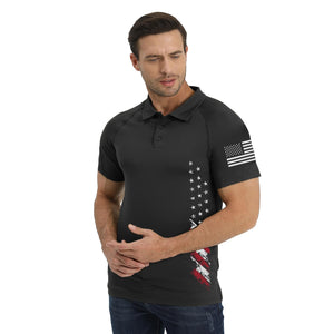 H HYFOL Short Sleeve Polo Shirts for Men Graphic Stretch Casual American Patriotic Raglan Golf Polos for Men(Black,3XL)