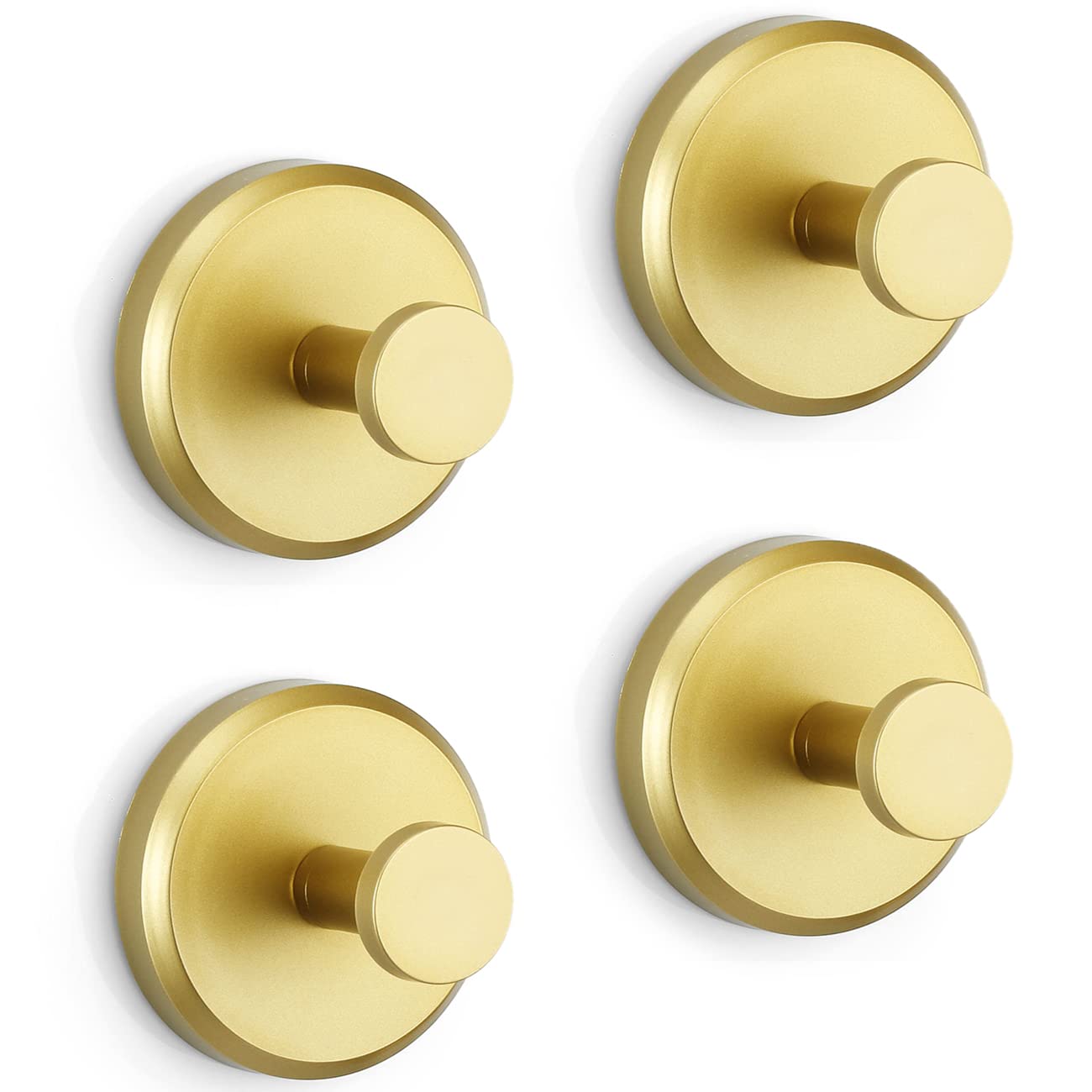 HOME SO Suction Cup Hooks for Shower, Bathroom, Kitchen, Glass Door, Mirror, Tile – Loofah, Towel, Coat, Bath Robe Hook Holder for Hanging up to 15 lbs – Waterproof, Matte Brushed Satin Gold (4-Pack)