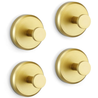 HOME SO Suction Cup Hooks for Shower, Bathroom, Kitchen, Glass Door, Mirror, Tile – Loofah, Towel, Coat, Bath Robe Hook Holder for Hanging up to 15 lbs – Waterproof, Matte Brushed Satin Gold (4-Pack)