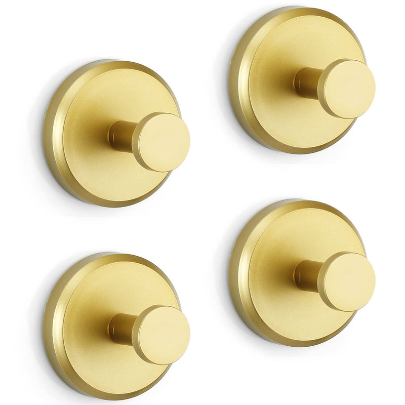 HOME SO Suction Cup Hooks for Shower, Bathroom, Kitchen, Glass Door, Mirror, Tile – Loofah, Towel, Coat, Bath Robe Hook Holder for Hanging up to 15 lbs – Waterproof, Matte Brushed Satin Gold (4-Pack)