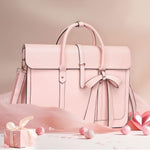 Load image into Gallery viewer, MOSISO Laptop Bag for Women, 15-15.6 inch PU Leather Laptop Shoulder Bag Convertible Backpack, 16 inch Messenger Bag Casual Handbag Work Briefcase Travel Computer Bag with Bowknot, Pink
