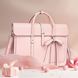 MOSISO Laptop Bag for Women, 15-15.6 inch PU Leather Laptop Shoulder Bag Convertible Backpack, 16 inch Messenger Bag Casual Handbag Work Briefcase Travel Computer Bag with Bowknot, Pink