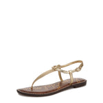 Load image into Gallery viewer, Sam Edelman Women&#39;s Gigi Flat Sandal, Amber Gold Leather, 9
