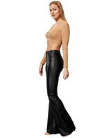 Load image into Gallery viewer, Lover Premium Women's Faux Leather Coated Flare Pants Mid Waist PU Skinny Black Leggings Bell Bottom Pants with Pockets

