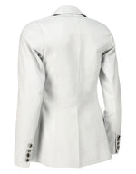 Load image into Gallery viewer, Jild Double Breasted Fancy Buttons Lambskin Leather Blazer Women - Kim Kardashian Long Sleeve Coat Style Leather Jacket Women (FC-White-M)
