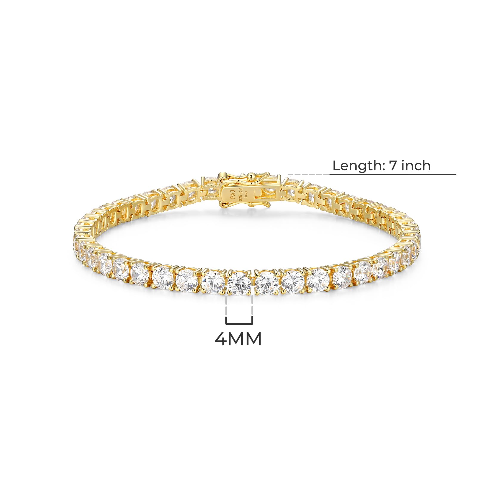 Amazon Essentials Yellow Gold Plated Sterling Silver Round Cut Cubic Zirconia Tennis Bracelet (4mm), 7" (previously Amazon Collection)