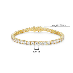 Amazon Essentials Yellow Gold Plated Sterling Silver Round Cut Cubic Zirconia Tennis Bracelet (4mm), 7" (previously Amazon Collection)